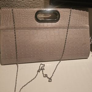 Elegant Beige Crocodile-Embossed Clutch